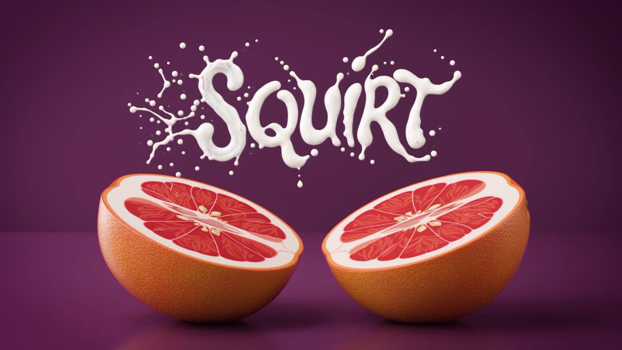 Grapefruit halves beneath the liquid SQUIRT wordmark